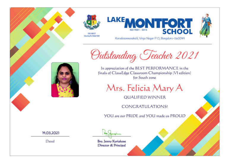 OUTSTANDING TEACHER 2021 Lake Montfort School